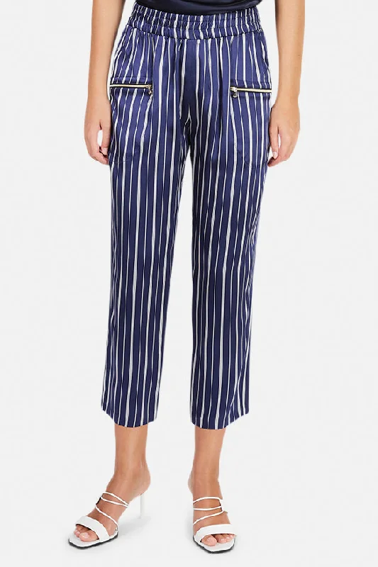 Leigh Silk Pants Navy/Ivory Slim-Fit Leggings