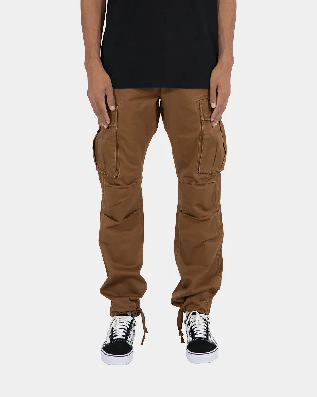 MNML Vintage Twill Cargo Pants Brown Relaxed High-Waist Trousers