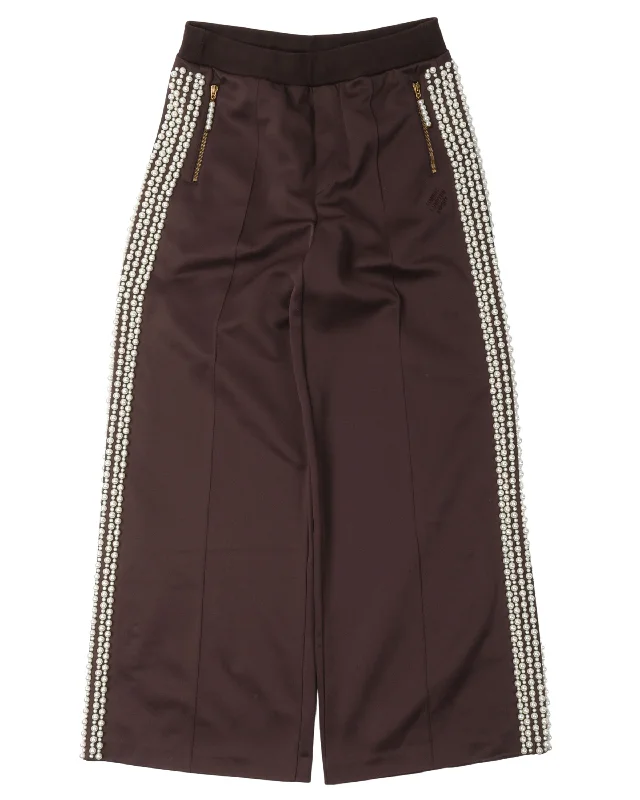 Pearl-Embellished Track Pants Casual Track Pants