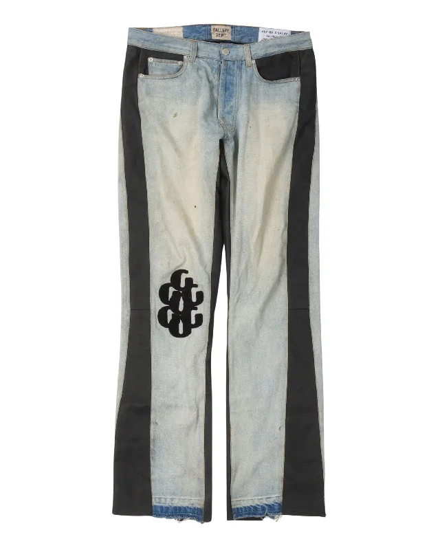 G Patch La Flare Leather and Denim Pants Cozy Lounge Pants