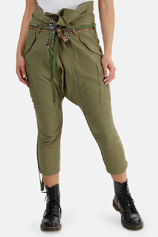 Rolled Waist Cargo Pant Olive Trendy Palazzo Pants