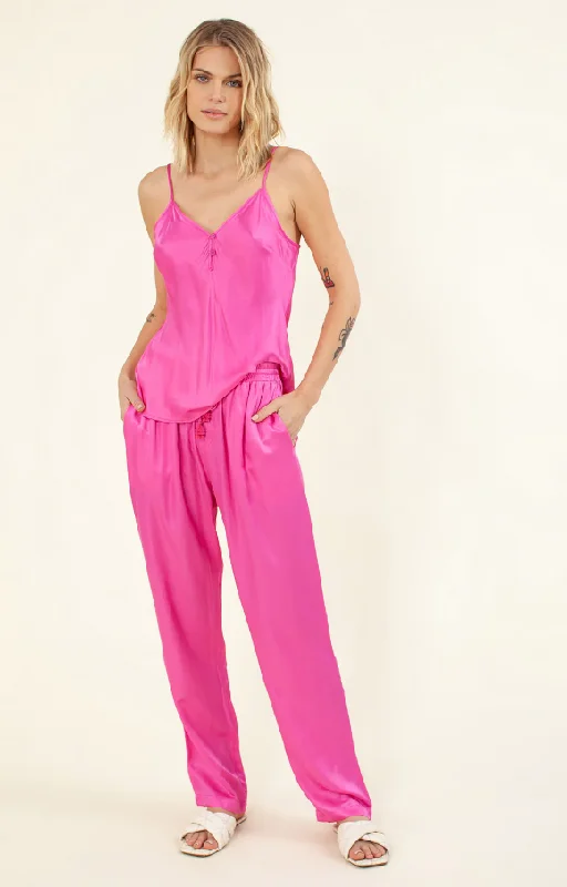 Ceres Solid Pink Silk Pant Casual Skinny Fit Pants