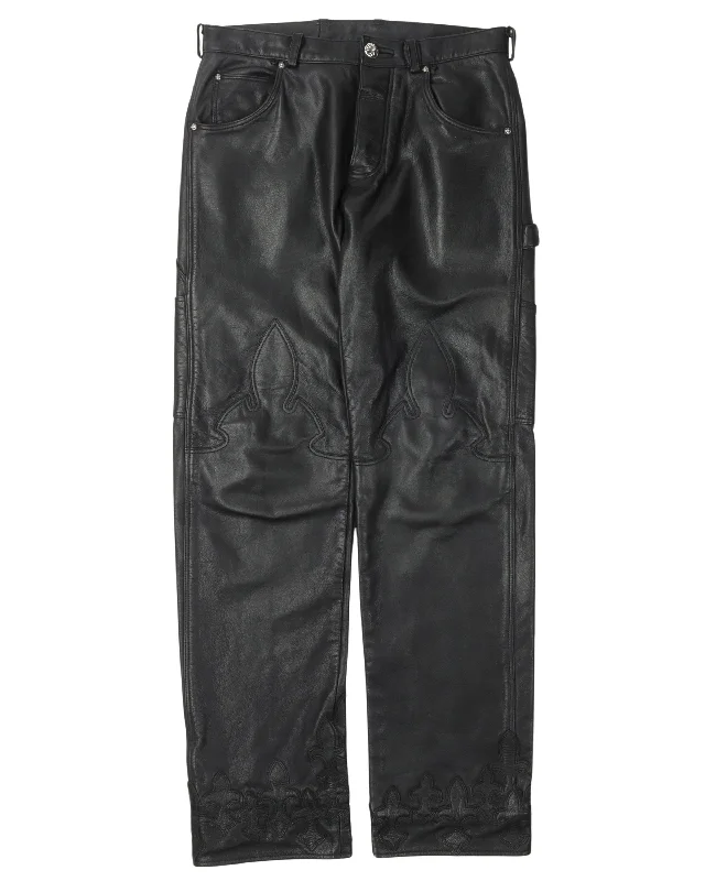 Custom Le Fleur Cross Patch Leather Pants Soft Stretch Pants