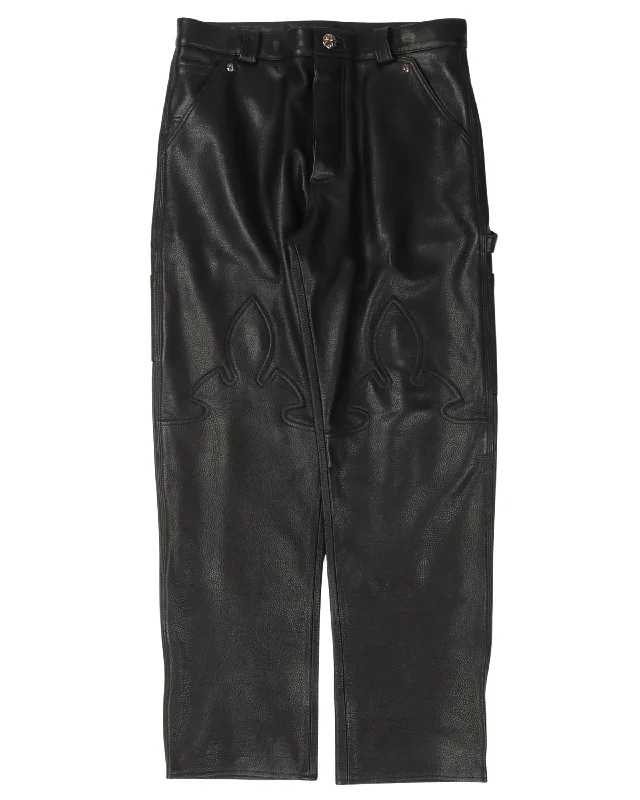 Leather Fleur Knee Carpenter Pants Casual Sweatpants Style