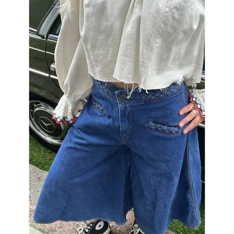 1970s Denim culotte pants blue Relaxed Fit Trousers