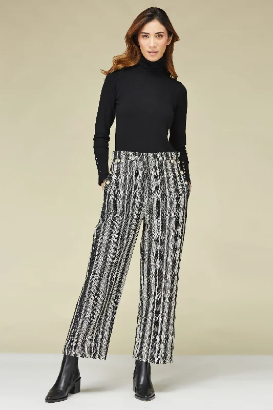 Black and Silver Handloom Pants Stylish Paperbag Waist Pants
