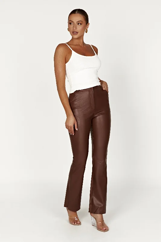 Tyra Straight Leg Faux Leather Pants - Chocolate Classic Straight-Leg Pants