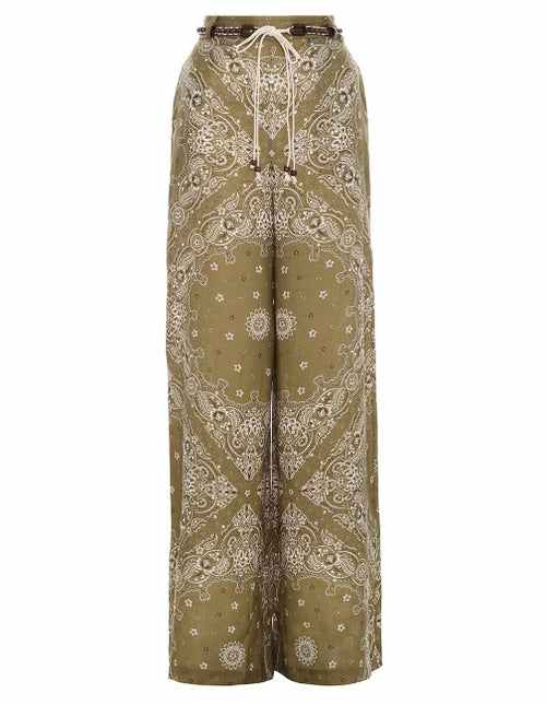 Violet Wide Leg Pants Olive Bandana High-Waist Jogger Pants