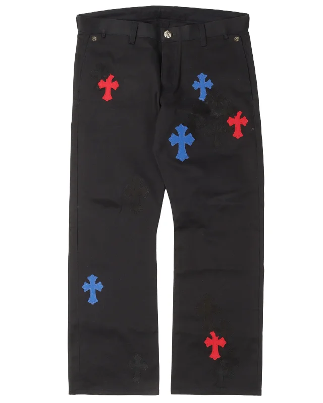 Multicolor Cross Patch Chino Pants Soft Wool Pants