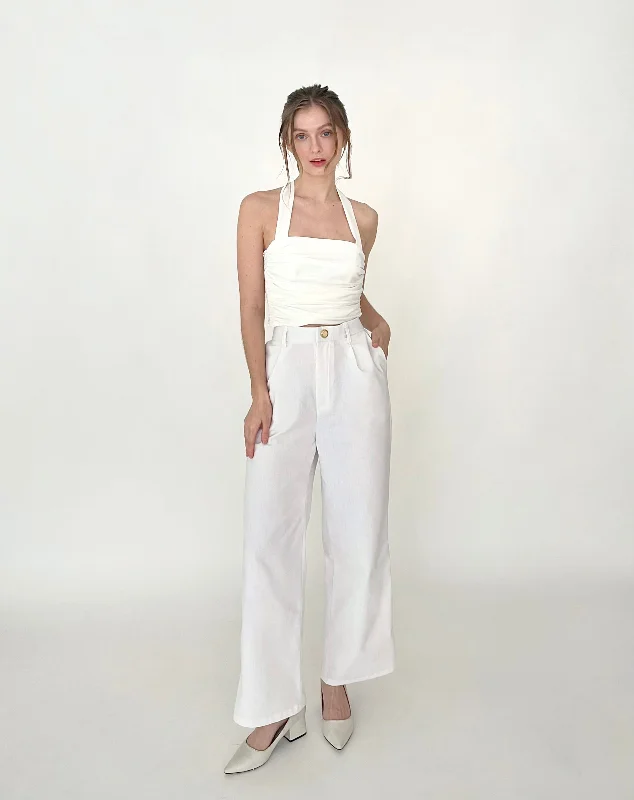 Camila linen pants (WHITE) Trendy Tapered Pants