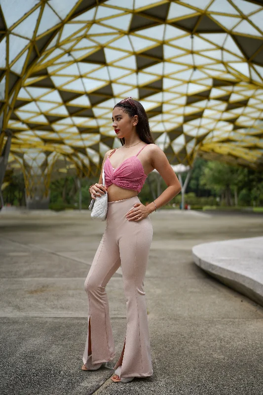 Ned Highwaisted Bell Bottom Pants in Pink Casual Plaid Pants
