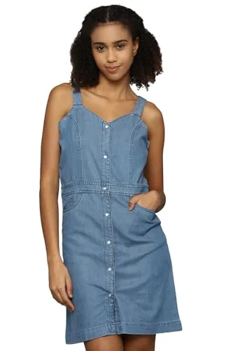 Allen Solly Solid Square Neck Cotton Women's Maxi Dress (Navy) Stylish A-Line Maxi Dress