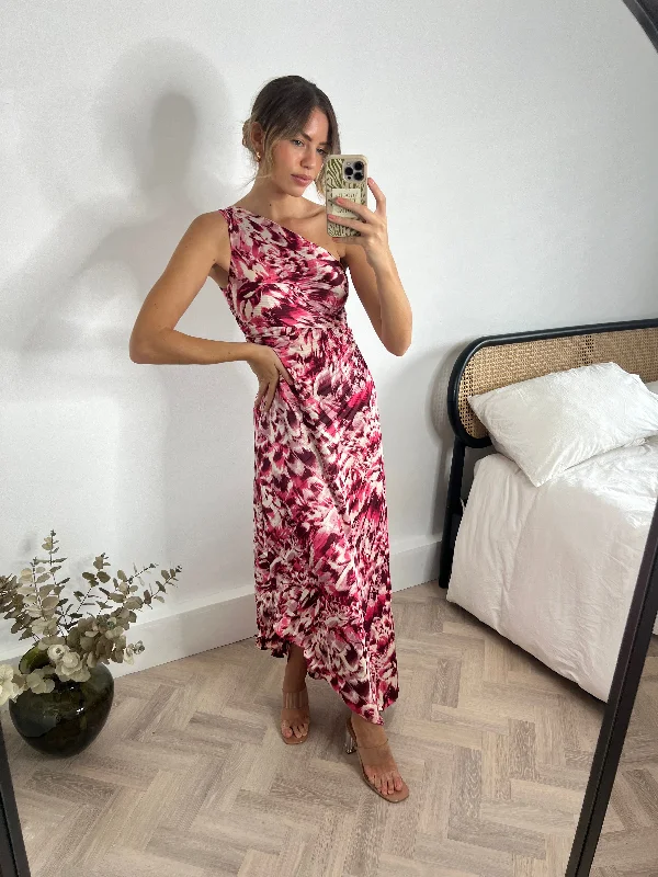 Marley Asymmetric Pleated Maxi Dress / Red Stylish Pleated A-Line Maxi Dress