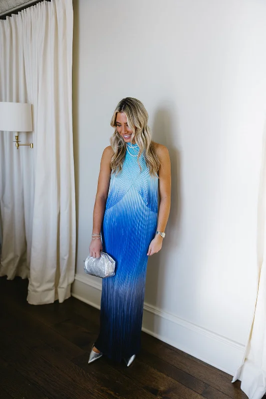 Jody Maxi Dress - Blue/Multi Elegant Maxi Dress with Drapes