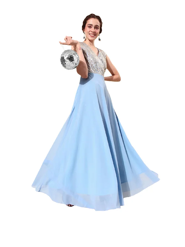 Miss Chase Women's V-Neck Cap Sleeved Solid Wrap Maxi Dress (MCAW22D99-88-273-06, Sky Blue & Golden, XL) Stylish Off-Shoulder Maxi Dress Miss Chase Women's V-Neck Cap Sleeved Solid Wrap Maxi Dress (MCAW22D99-88-273-06, Sky Blue & Golden, XL) Stylish Off-Shoulder Maxi Dress