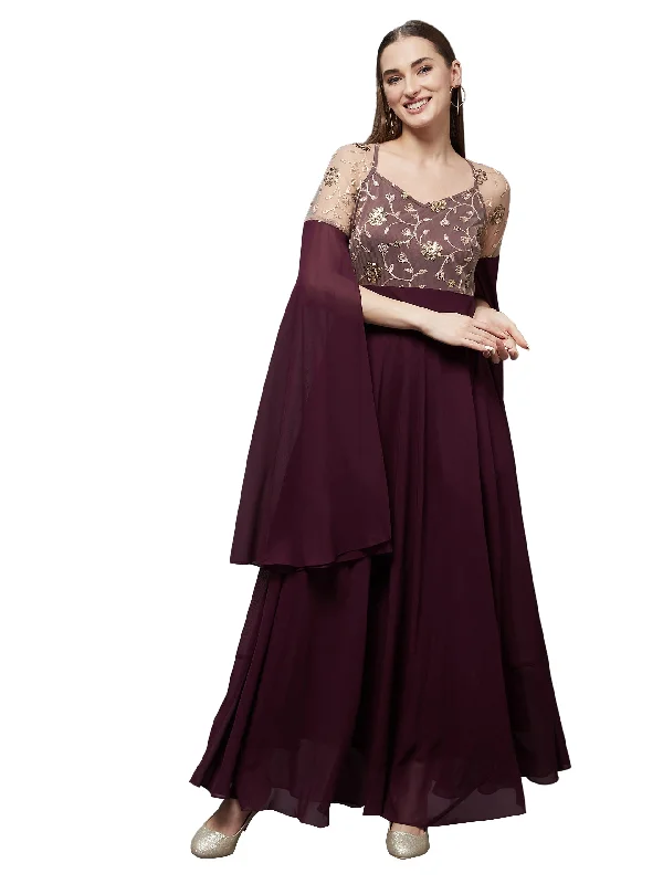 Miss Chase Women's Wine V-Neck Flared Long Sleeve Embroidered Fit & Flare Maxi Dress (MCSS22D13-60-184-05, Wine, L) Elegant Maxi Dress with Lace Miss Chase Women's Wine V-Neck Flared Long Sleeve Embroidered Fit & Flare Maxi Dress (MCSS22D13-60-184-05, Wine, L) Elegant Maxi Dress with Lace