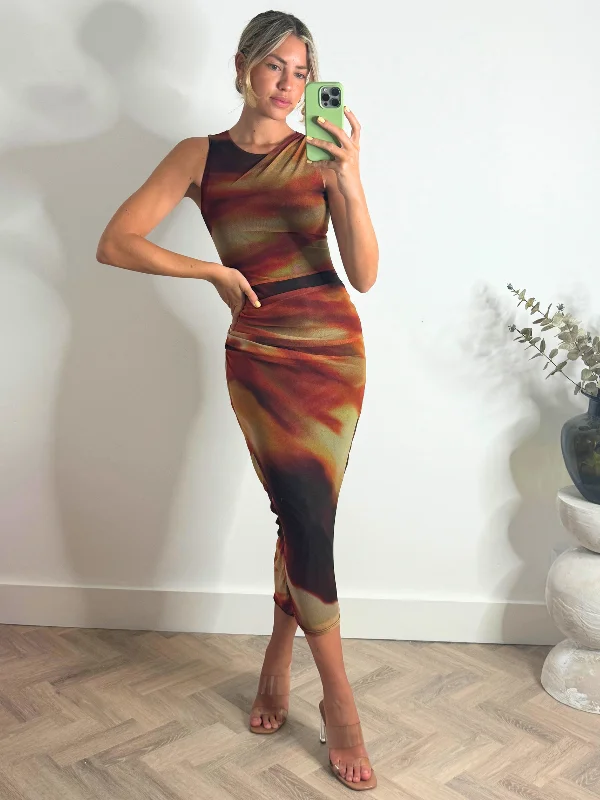 Naya Mesh Sleeveless Maxi dress / Orange Ombre Classic Strapless Maxi Dress
