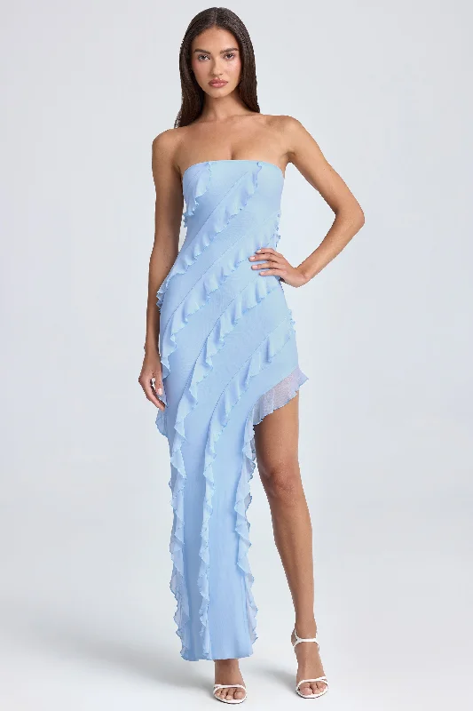 Bandeau Ruffle-Trim Maxi Dress in Powder Blue Stylish Long Sleeve Maxi Dress