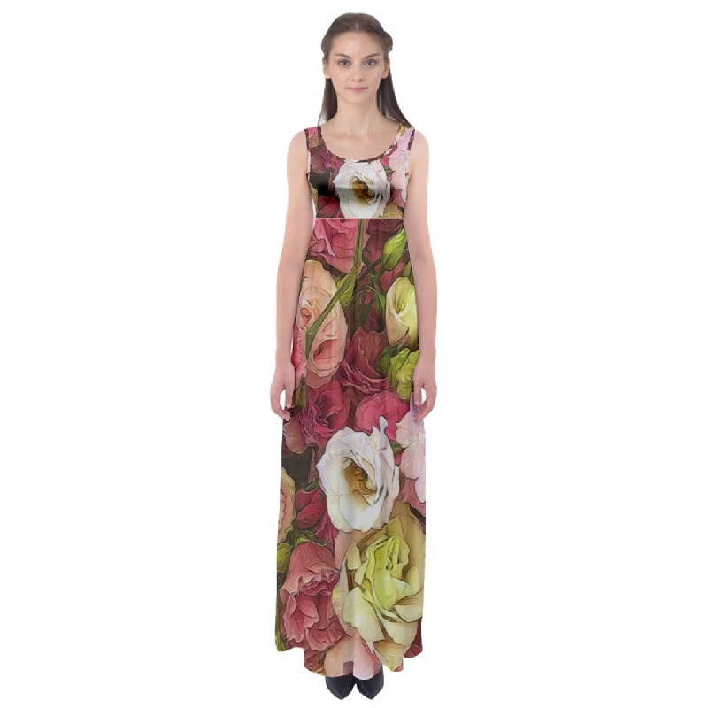Pink Lisianthus Flowers Empire Waist Maxi Dress Comfortable Maxi Dress with Belt