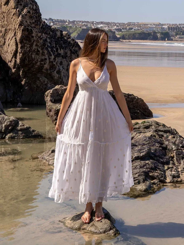 South Beach Marbella Tie Front Sequin Maxi Dress / White Comfortable Pleated Maxi Dress South Beach Marbella Tie Front Sequin Maxi Dress / White Comfortable Pleated Maxi Dress
