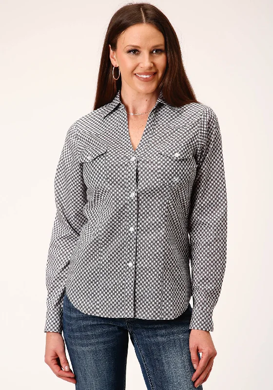 WOMENS LONG SLEEVE BUTTON DIAMOND STAR GEO GREY WESTERN SHIRT Solid Print Embellished WOMENS LONG SLEEVE BUTTON DIAMOND STAR GEO GREY WESTERN SHIRT Solid Print Embellished