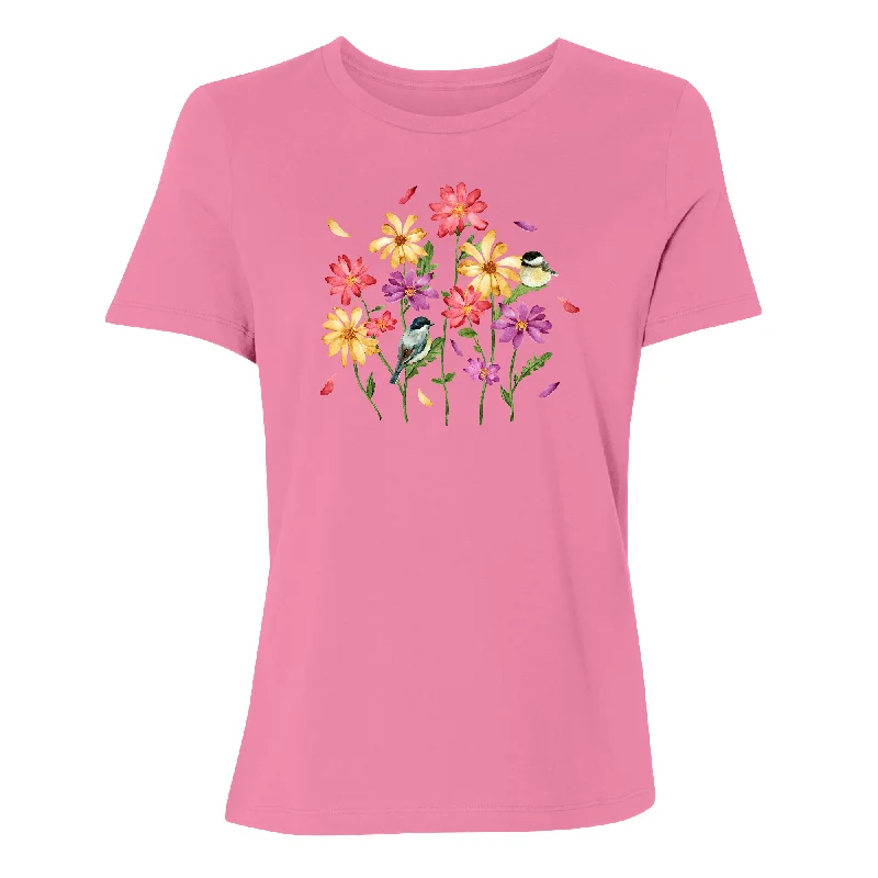 Chickadee Petals Women's T-Shirt Rayon Velvet Corduroy
