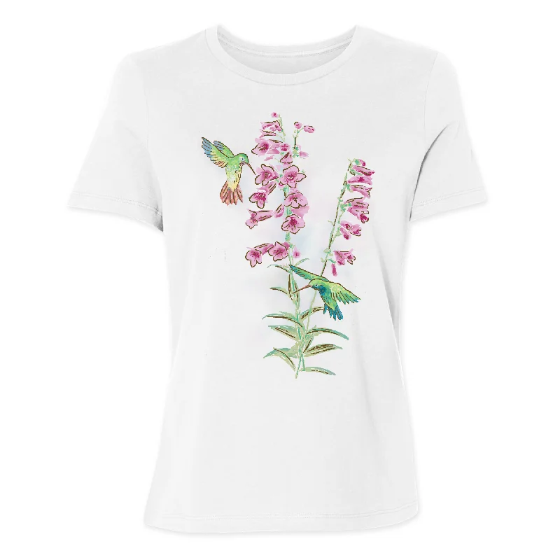 Hollyhocks And Hummers Women's T-Shirt Graphic T-Shirt Round Neck Polyester