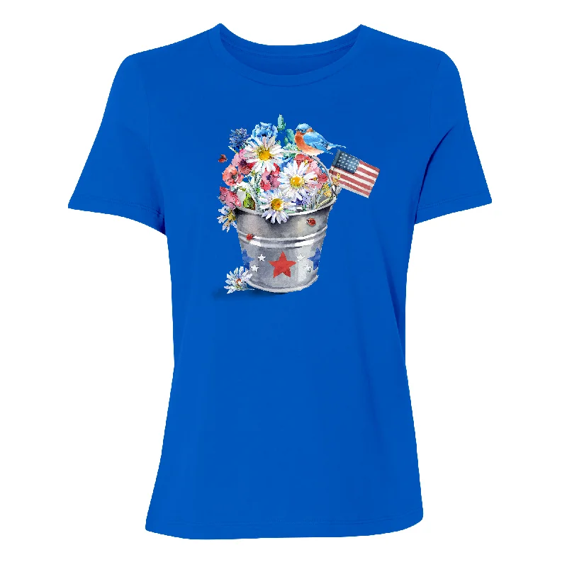 Patriotic Floral Bucket Women's T-Shirt Sequined Glittery Shiny