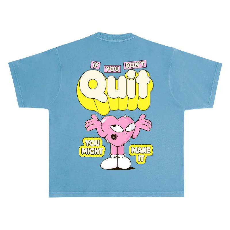 Adam "If You Don't Quit" Blue Boxy Tee Hooded Caped Shawl Collar