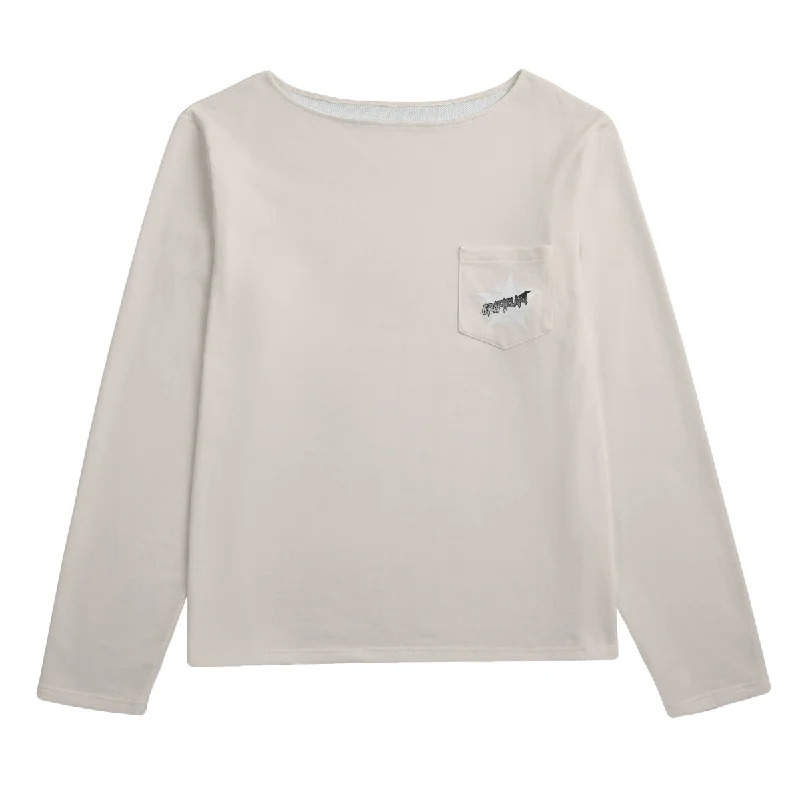 Women's Boat Neckline Sweatshirt With Chest Pocket Seamless Knitted Crochet
