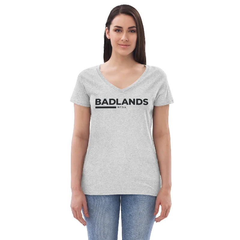 Badlands Women’s Recycled V-Neck T-Shirt (black logo) Cashmere Blend Cotton Blend Poly Blend Badlands Women’s Recycled V-Neck T-Shirt (black logo) Cashmere Blend Cotton Blend Poly Blend