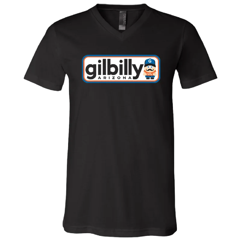 Unisex V-Neck Shirt | Gilbilly Logo | Black Solid Color Striped Floral