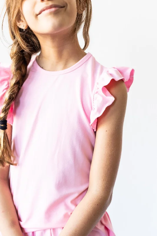 Bubblegum Pink S/S Ruffle Tee Handmade Hand-knitted Hand-woven