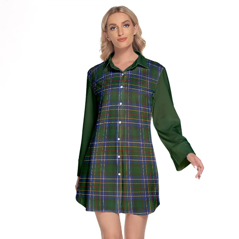 Cockburn Ancient Tartan Women's Lapel Shirt Dress With Long Sleeve Spandex Blend Rayon Blend Denim Blend Cockburn Ancient Tartan Women's Lapel Shirt Dress With Long Sleeve Spandex Blend Rayon Blend Denim Blend