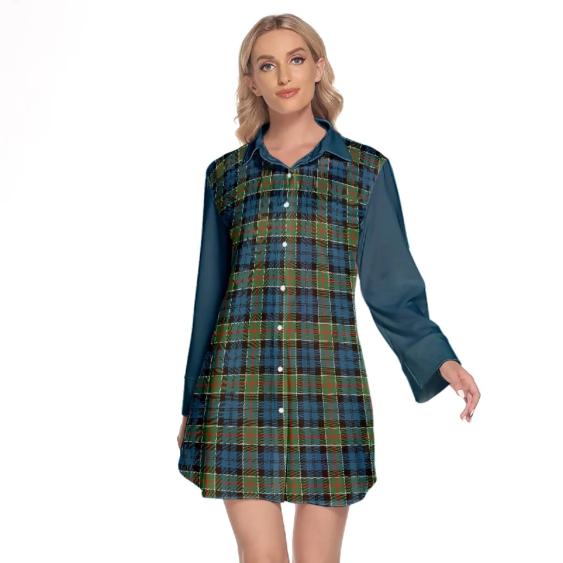 Colquhoun Ancient Tartan Women's Lapel Shirt Dress With Long Sleeve Collared Crew Neck Turtle Neck Colquhoun Ancient Tartan Women's Lapel Shirt Dress With Long Sleeve Collared Crew Neck Turtle Neck