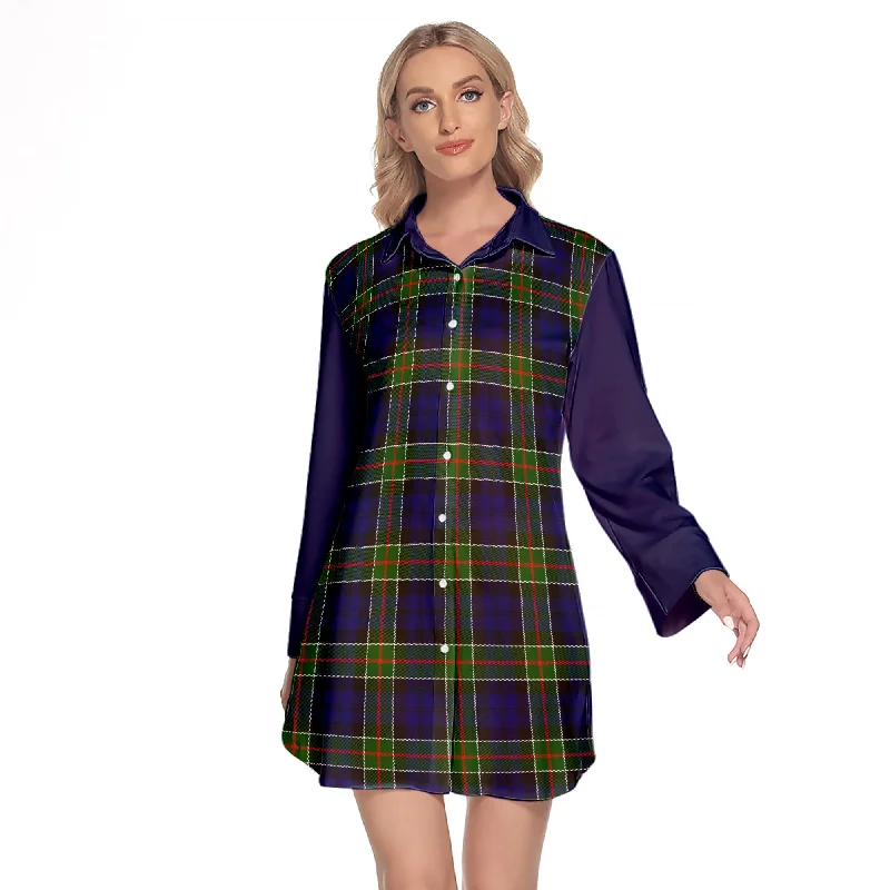 Colquhoun Modern Tartan Women's Lapel Shirt Dress With Long Sleeve Fleece Fabric Down Fabric Feather Fabric Colquhoun Modern Tartan Women's Lapel Shirt Dress With Long Sleeve Fleece Fabric Down Fabric Feather Fabric