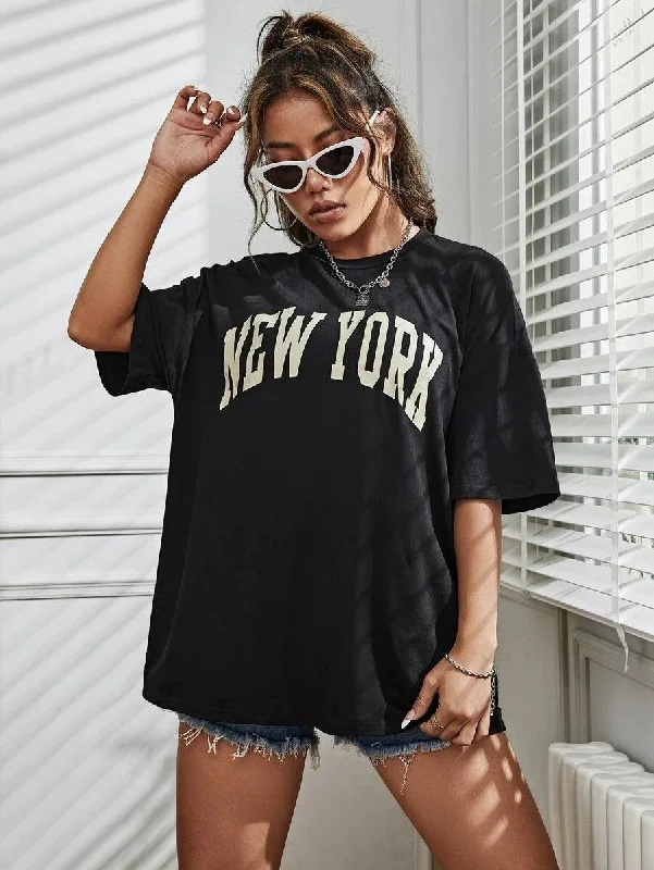 Womens Unisex Over Size Printed Black Color Tshirts Boxy Fit Fitted Loose