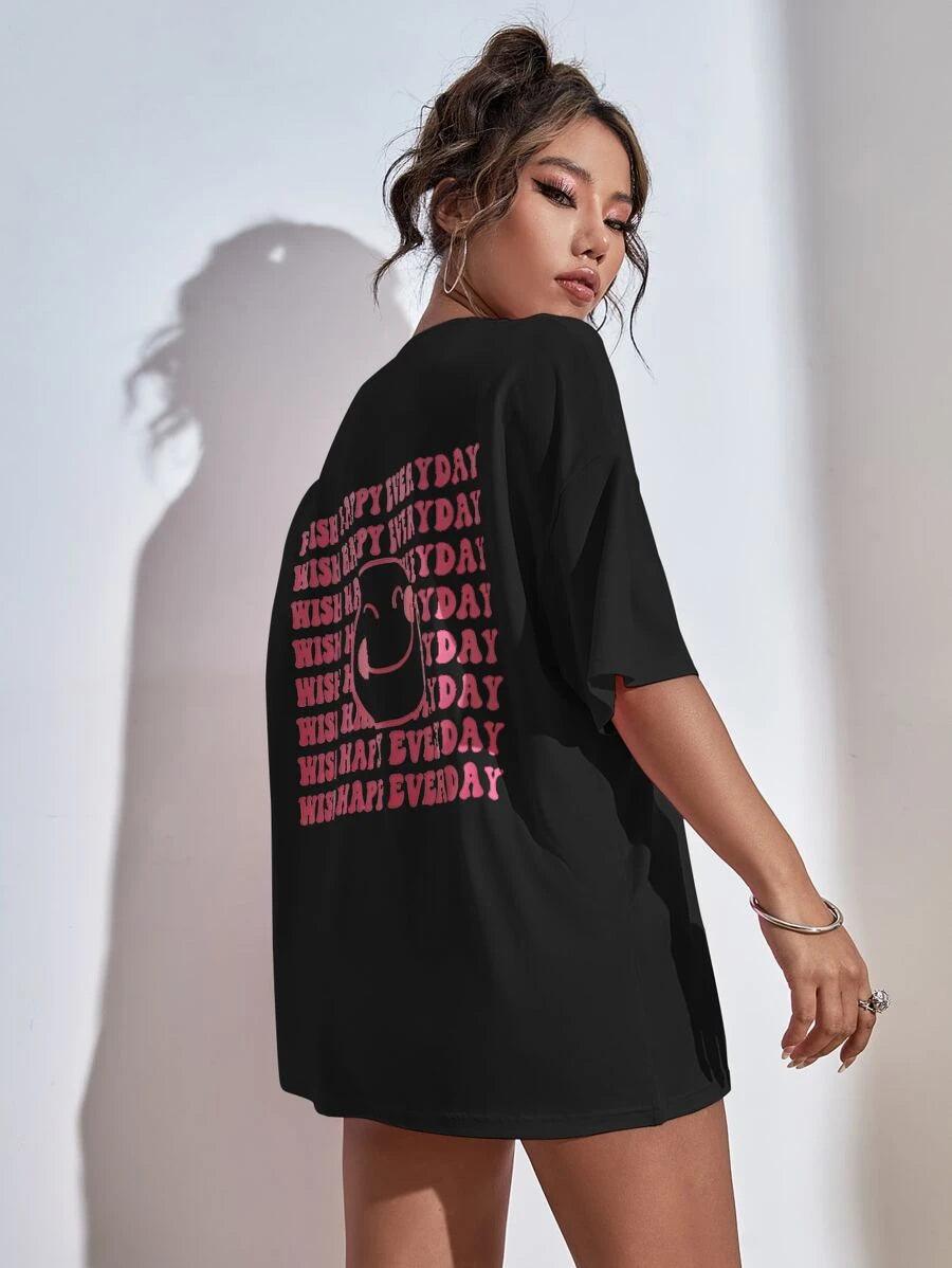 Womens Unisex Over Size Printed Black Color Tshirts Houndstooth Herringbone Solid