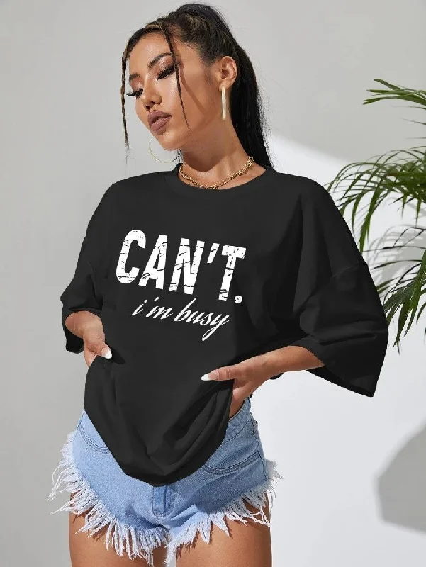 Womens Unisex Over Size Printed Black Color Tshirts Iron Safe Non-Iron Wrinkle Free