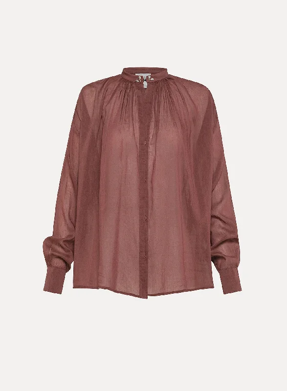 BOHEMIAN SHIRT WITH CRYSTALS / CACAO Hooded Caped Shawl Collar
