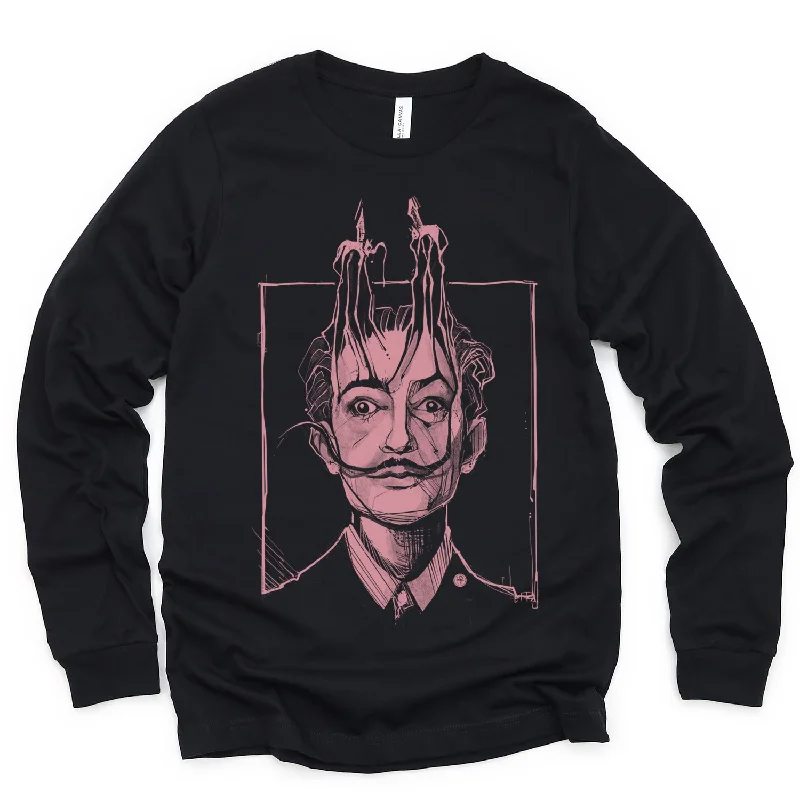 Dali's Portrait Long Sleeve T-Shirt: Surreal Tribute Ribbed T-Shirt High Neck Heavyweight Dali's Portrait Long Sleeve T-Shirt: Surreal Tribute Ribbed T-Shirt High Neck Heavyweight