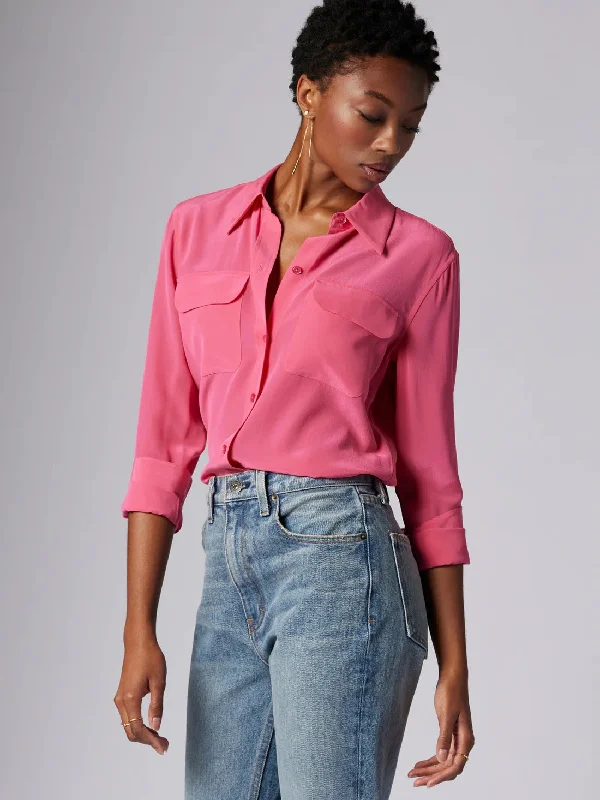 Equipment Slim Signature Silk Shirt Houndstooth Herringbone Solid