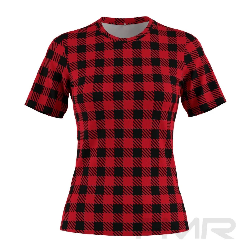 FMR Women's Check Performance Short Sleeve Shirt Welt Pockets Slit Pockets