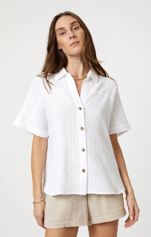 GAUZE SHORT SLEEVE SHIRT IN ANTIQUE WHITE Elegant Classic Vintage