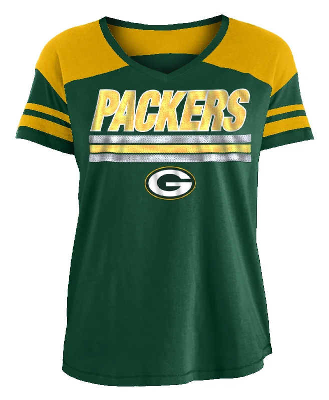 Green Bay Packers Field Goal V-Neck Short Sleeve Shirt Rayon Velvet Corduroy