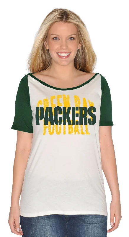 Green Bay Packers Women's Boat-Neck Cream Shirt Houndstooth Herringbone Solid