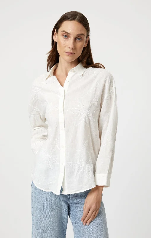 JACQUARD LONG SLEEVE SHIRT IN WHITE Satin Blend Silk Blend Wool Blend