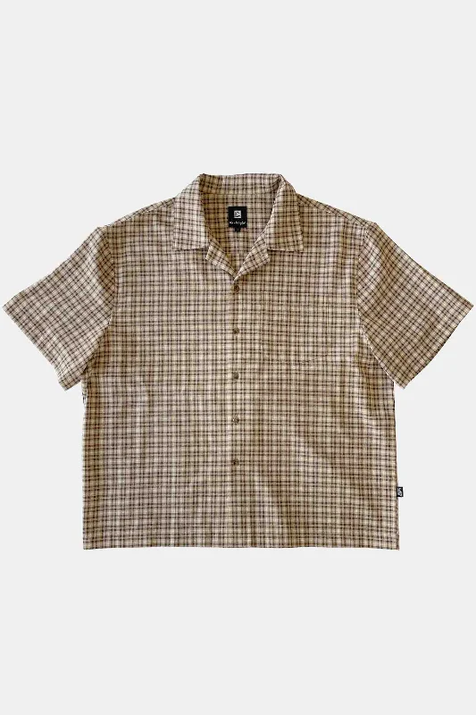 Check Button Up Shirt Brown Knit Fabric Woven Fabric Fleece Fabric