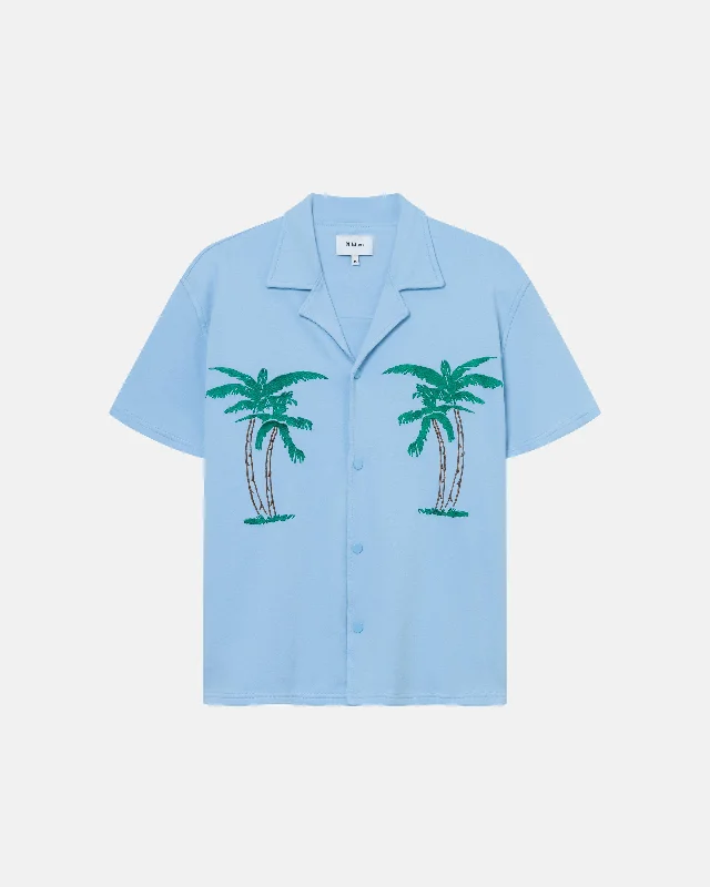 Long Beach Shirt Light Blue Houndstooth Herringbone Solid