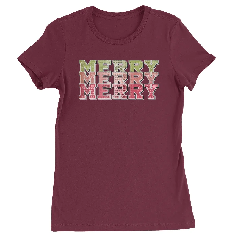 Merry Merry Merry Faux Sequins  Womens T-shirt Rayon Velvet Corduroy